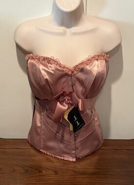 NWT Corset Story Pink Satin Strapless Boned Lace-Up Corset Size UK 20 US16